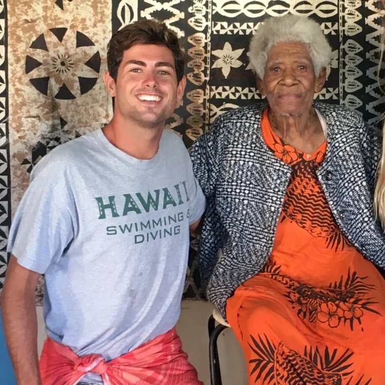 Cody with a village elder, Fiji