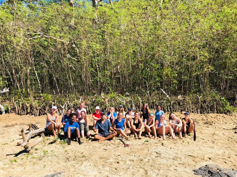 Student cohort after mangrove planting, Fiji