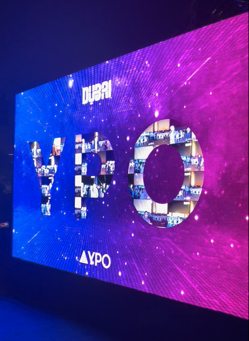 YPO Dubai branding on the main stage screen